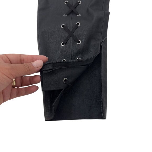 Zara Basic Black Faux Leather Ankle Lace-Up Leggings Women SZ M Zipper Closure - Picture 10 of 11